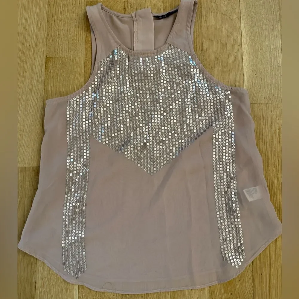 American Eagle Outfitters Pink Sequin Sleeveless Tank Top